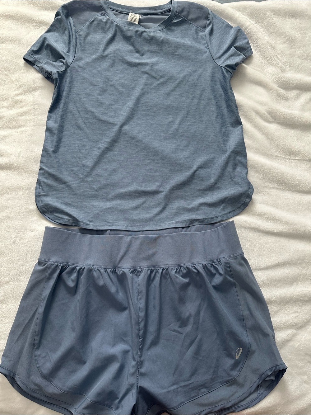 Asics Light Blue Women's Athletic Tee and Running Shorts Set